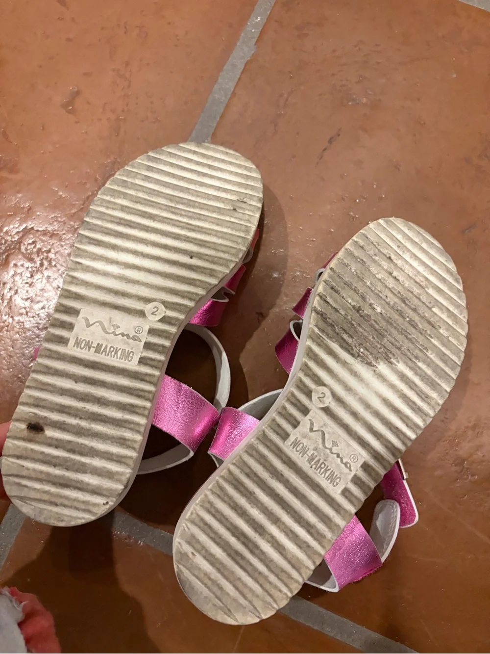 Nina Metallic Pink Double-Buckle Girls Sandals size 2
